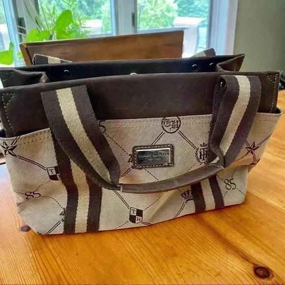 Tommy Hilfiger Handbag 90’s Vintage Brown & Tan Logo 1985 Collection - Picture 10 of 11